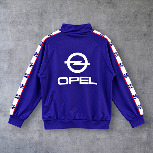 Casaco vintage Fiorentina 1986 A minha loja azul com fecho, logótipo Opel e detalhes nas mangas
