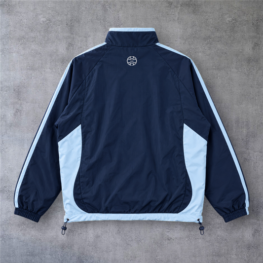 Casaco vintage da Argentina 2006 Away da A minha loja, azul-marinho e azul-claro com fecho e detalhes desportivos.