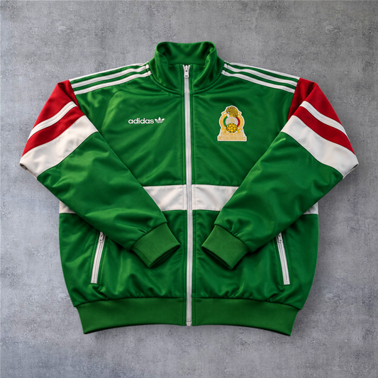 Casaco vintage A minha loja do México 1986 em verde com detalhes em vermelho e branco e fecho frontal completo