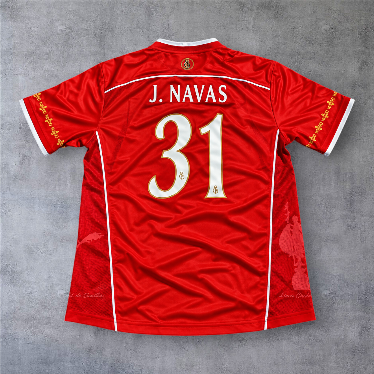 Camisola de futebol A minha loja Sevilla 2003/04 vermelha com nome e número 31 de Jesus Navas nas costas