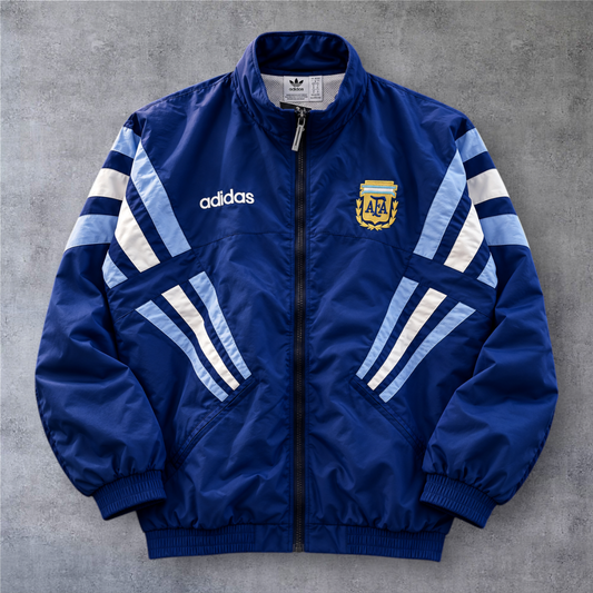 Casaco vintage da Argentina 1998 azul com fecho completo e emblema da A minha loja