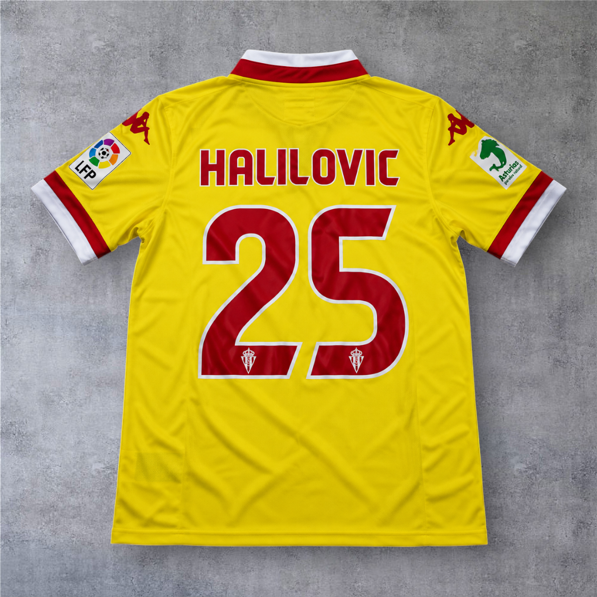 Camisola de futebol A minha loja Sporting Gijon 2015/16 amarela com nome Halilovic e número 25 nas costas
