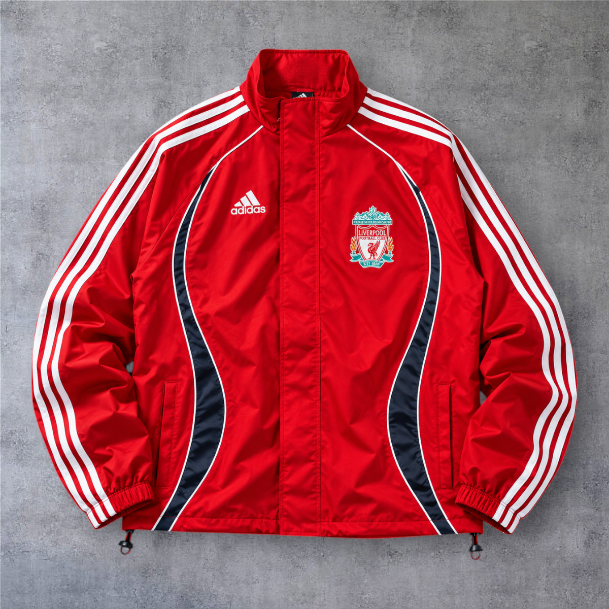 Casaco vintage A minha loja do Liverpool 2006/07 vermelho com fecho completo e detalhes em branco e azul marinho