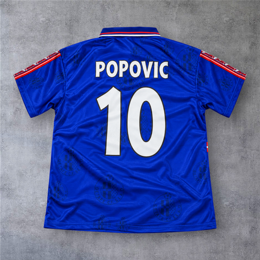 Camisola de futebol A minha loja Getafe 1998/99 azul com o nome Popovic e o número 10 nas costas