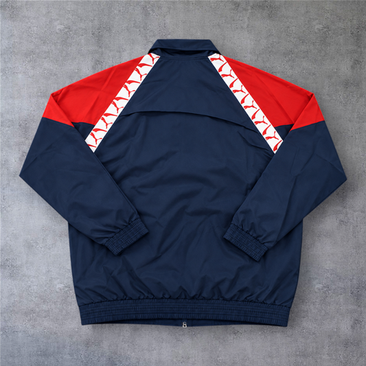 Casaco vintage A minha loja do Atlético Madrid 1994-95, azul e vermelho com detalhes de logótipo nas mangas