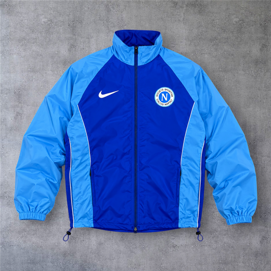 Casaco vintage Napoli 1998/99 A minha loja em tons de azul com fecho completo e logótipo da equipa