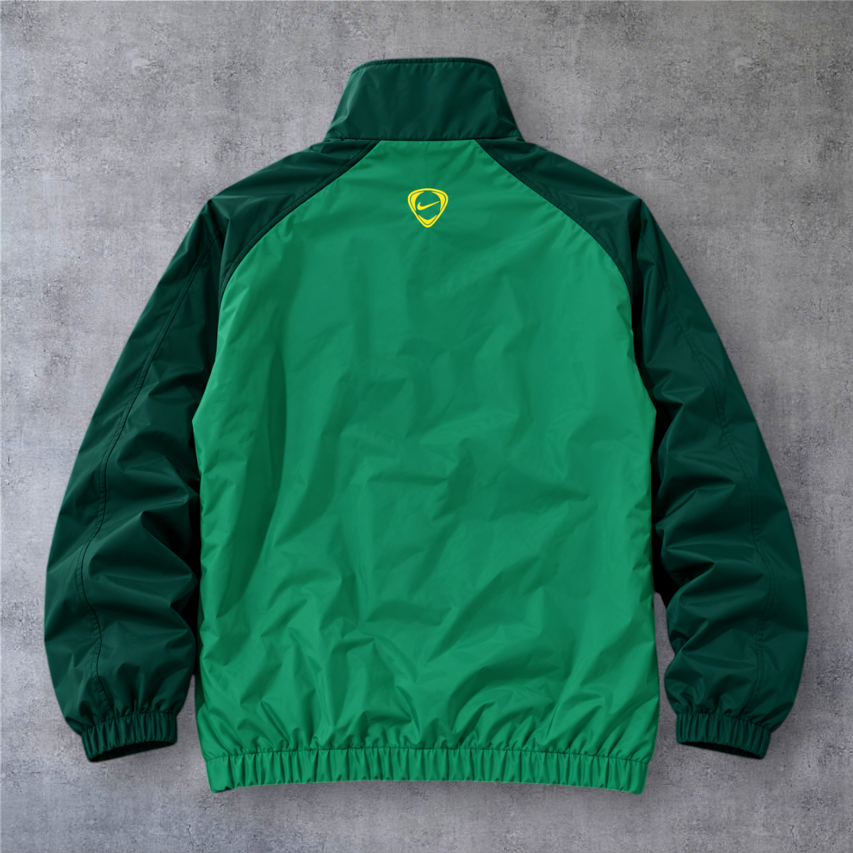 Casaco vintage da A minha loja do Brasil 2010 em tons de verde com fecho de correr e logótipo amarelo nas costas