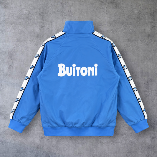 Casaco vintage A minha loja Napoli 1987/88 azul com fecho completo e detalhes nas mangas