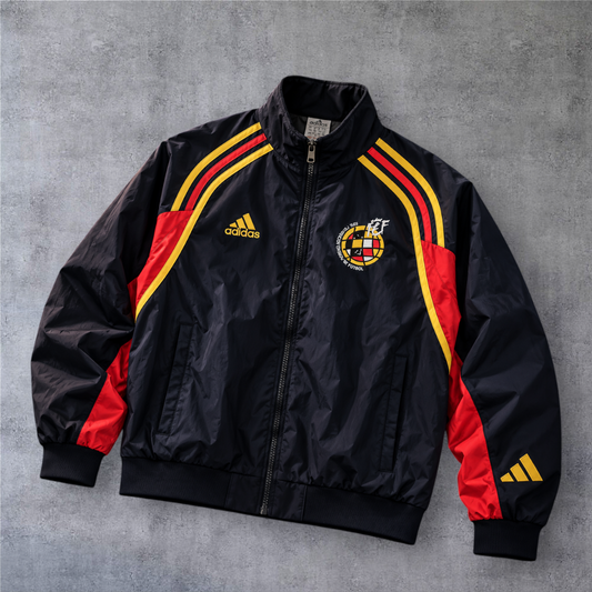 Casaco vintage da seleção de Espanha 2002 da A minha loja, azul-marinho com detalhes em vermelho e amarelo