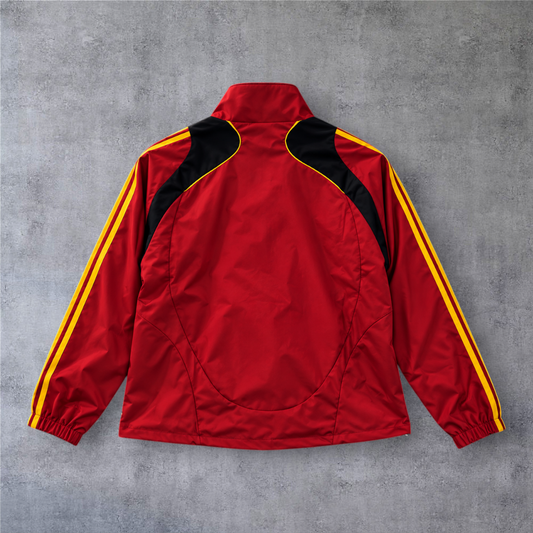 Casaco vintage de Espanha 2008 da A minha loja, vermelho com detalhes pretos e riscas amarelas nas mangas