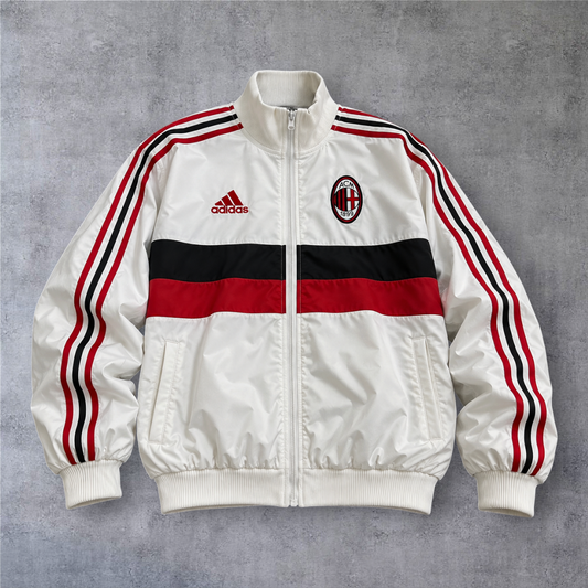 Casaco vintage A minha loja Milan 2014 branco com detalhes em vermelho e preto, fecho de correr e emblema do clube.