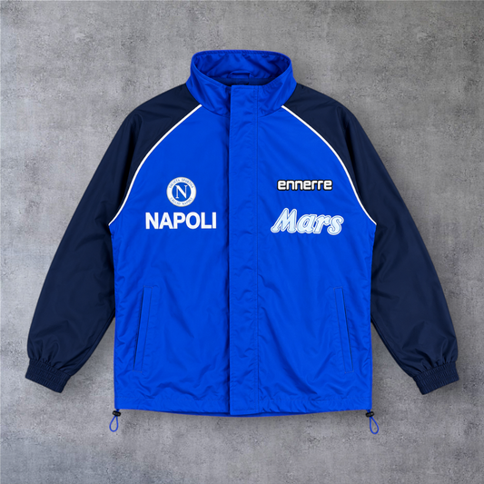 Casaco vintage A minha loja Napoli 1989 azul e azul-marinho com fecho completo, emblema do clube e logótipo Mars