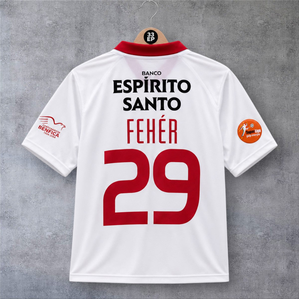 Fehér 29 SL Benfica Away 2004/05 Liga Portugal retro football shirt