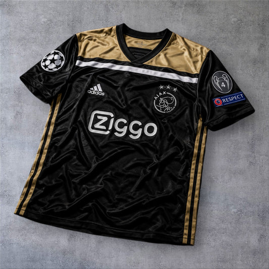 Camisola de futebol A minha loja Ajax 18/19 Champions League preta e dourada com emblemas oficiais