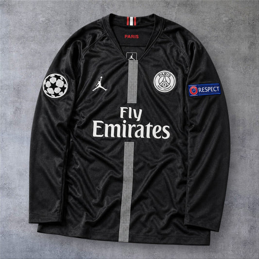 Camisola de futebol A minha loja PSG 2018/19 preta de manga comprida com logótipo Jordan e emblema Champions League